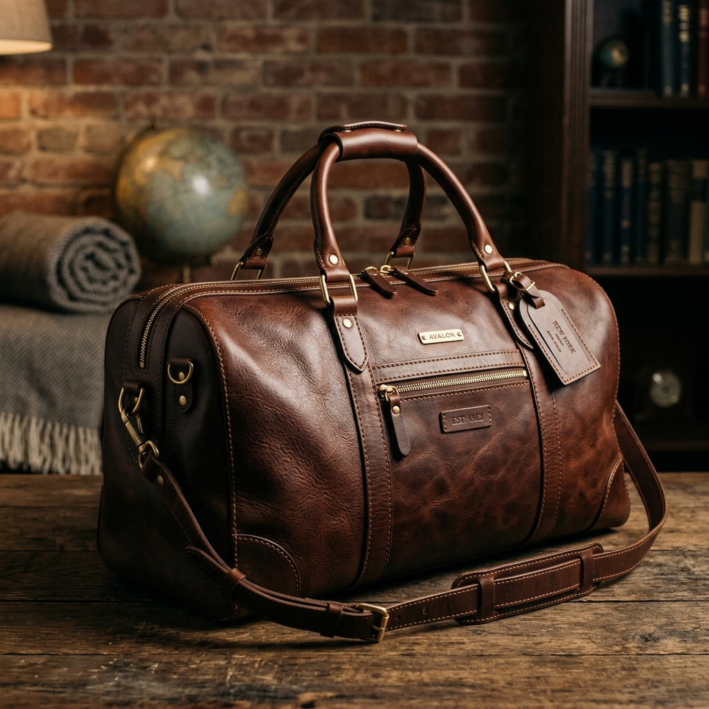 Luxury leather bag in an editorial studio setting